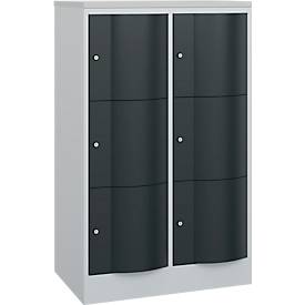 C+P Schließfachschrank Resisto, 2 Abteile, 6 Fächer, B 772 x T 540 x H 1255 mm, Lichtgrau/Anthrazitgrau