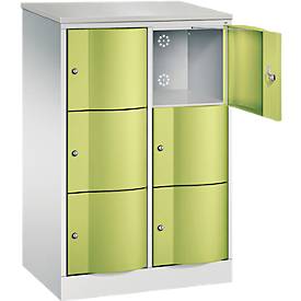 C+P Schließfachschrank Resisto, 2 Abteile, 6 Fächer, B 772 x T 540 x H 1255 mm, Lichtgrau/Clowngrün