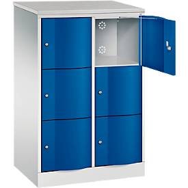 C+P Schließfachschrank Resisto, 2 Abteile, 6 Fächer, B 772 x T 540 x H 1255 mm, Lichtgrau/Enzianblau