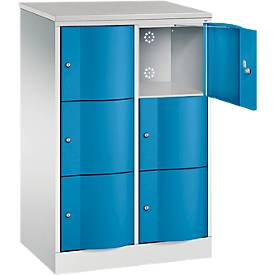 C+P Schließfachschrank Resisto, 2 Abteile, 6 Fächer, B 772 x T 540 x H 1255 mm, Lichtgrau/Lichtblau