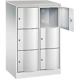 C+P Schließfachschrank Resisto, 2 Abteile, 6 Fächer, B 772 x T 540 x H 1255 mm, Lichtgrau/Lichtgrau