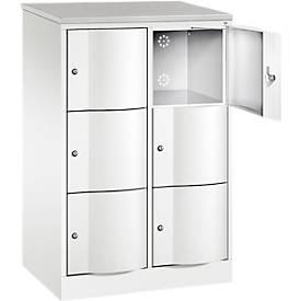 C+P Schließfachschrank Resisto, 2 Abteile, 6 Fächer, B 772 x T 540 x H 1255 mm, Verkehrsweiß/Verkehrsweiß