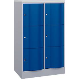 C+P Schließfachschrank Resisto, 2 Abteile, 6 Fächer, B 772 x T 540 x H 1255 mm, Weißalu/Enzianblau