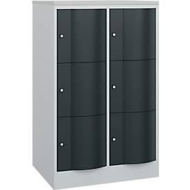 C+P Schließfachschrank Resisto, 2 Abteile, 6 Fächer, B 772 x T 640 x H 1255 mm, Anthrazitgrau/Lichtgrau