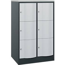 C+P Schließfachschrank Resisto, 2 Abteile, 6 Fächer, B 772 x T 640 x H 1255 mm, Anthrazitgrau/Lichtgrau