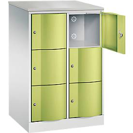 C+P Schließfachschrank Resisto, 2 Abteile, 6 Fächer, B 772 x T 640 x H 1255 mm, Lichtgrau/Clowngrün