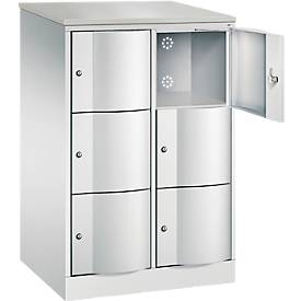 C+P Schließfachschrank Resisto, 2 Abteile, 6 Fächer, B 772 x T 640 x H 1255 mm, Lichtgrau