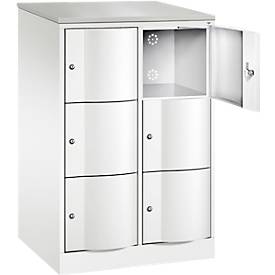C+P Schließfachschrank Resisto, 2 Abteile, 6 Fächer, B 772 x T 640 x H 1255 mm, Verkehrsweiß