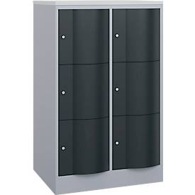 C+P Schließfachschrank Resisto, 2 Abteile, 6 Fächer, B 772 x T 640 x H 1255 mm, Weißalu/Anthrazitgrau