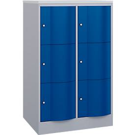 C+P Schließfachschrank Resisto, 2 Abteile, 6 Fächer, B 772 x T 640 x H 1255 mm, Weißalu/Enzianblau