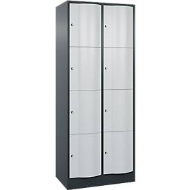 C+P Schließfachschrank Resisto, 2 Abteile, 8 Fächer, B 772 x T 540 x H 1950 mm, Lichtgrau/Anthrazitgrau