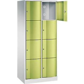 C+P Schließfachschrank Resisto, 2 Abteile, 8 Fächer, B 772 x T 540 x H 1950 mm, Lichtgrau/Clowngrün