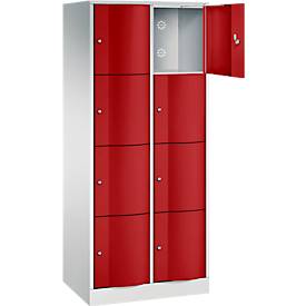 C+P Schließfachschrank Resisto, 2 Abteile, 8 Fächer, B 772 x T 540 x H 1950 mm, Lichtgrau/Rubinrot
