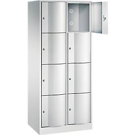 C+P Schließfachschrank Resisto, 2 Abteile, 8 Fächer, B 772 x T 540 x H 1950 mm, Lichtgrau/Rubinrot