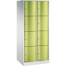 C+P Schließfachschrank Resisto, 2 Abteile, 8 Fächer, B 772 x T 640 x H 1950 mm, Lichtgrau/Clowngrün