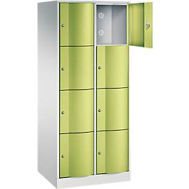 C+P Schließfachschrank Resisto, 2 Abteile, 8 Fächer, B 772 x T 640 x H 1950 mm, Lichtgrau/Clowngrün