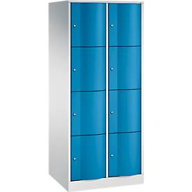 C+P Schließfachschrank Resisto, 2 Abteile, 8 Fächer, B 772 x T 640 x H 1950 mm, Lichtgrau/Lichtblau