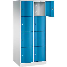 C+P Schließfachschrank Resisto, 2 Abteile, 8 Fächer, B 772 x T 640 x H 1950 mm, Lichtgrau/Lichtblau