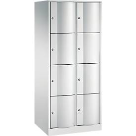 C+P Schließfachschrank Resisto, 2 Abteile, 8 Fächer, B 772 x T 640 x H 1950 mm, Lichtgrau/Lichtgrau