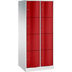 C+P Schließfachschrank Resisto, 2 Abteile, 8 Fächer, B 772 x T 640 x H 1950 mm, Lichtgrau/Rubinrot
