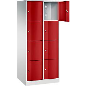 C+P Schließfachschrank Resisto, 2 Abteile, 8 Fächer, B 772 x T 640 x H 1950 mm, Lichtgrau/Rubinrot
