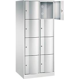 C+P Schließfachschrank Resisto, 2 Abteile, 8 Fächer, B 772 x T 640 x H 1950 mm, Lichtgrau/Rubinrot