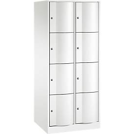 C+P Schließfachschrank Resisto, 2 Abteile, 8 Fächer, B 772 x T 640 x H 1950 mm, Verkehrsweiß