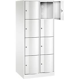 C+P Schließfachschrank Resisto, 2 Abteile, 8 Fächer, B 772 x T 640 x H 1950 mm, Verkehrsweiß
