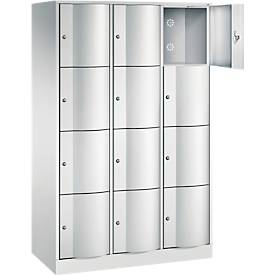 C+P Schließfachschrank Resisto, 3 Abteile, 12 Fächer, B 1148 x T 540 x H 1950 mm, Lichtgrau/Lichtgrau