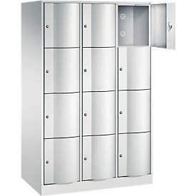 C+P Schließfachschrank Resisto, 3 Abteile, 12 Fächer, B 1148 x T 640 x H 1950 mm, Lichtgrau/Lichtgrau