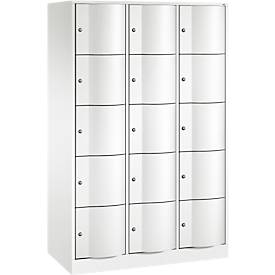 C+P Schließfachschrank Resisto, 3 Abteile, 15 Fächer, B 1148 x T 540 x H 1950 mm, Verkehrsweiß