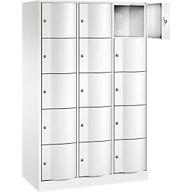 C+P Schließfachschrank Resisto, 3 Abteile, 15 Fächer, B 1148 x T 540 x H 1950 mm, Verkehrsweiß