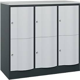 C+P Schließfachschrank Resisto, 3 Abteile, 6 Fächer, B 1148 x T 540 x H 1077 mm, Anthrazitgrau/Lichtgrau