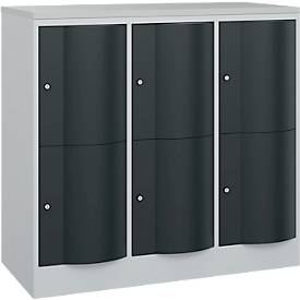 C+P Schließfachschrank Resisto, 3 Abteile, 6 Fächer, B 1148 x T 540 x H 1077 mm, Lichtgrau/Anthrazitgrau