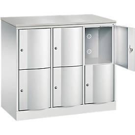 C+P Schließfachschrank Resisto, 3 Abteile, 6 Fächer, B 1148 x T 540 x H 1077 mm, Lichtgrau