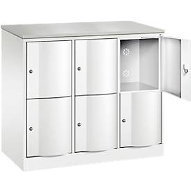 C+P Schließfachschrank Resisto, 3 Abteile, 6 Fächer, B 1148 x T 540 x H 1077 mm, Verkehrsweiß