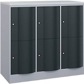 C+P Schließfachschrank Resisto, 3 Abteile, 6 Fächer, B 1148 x T 540 x H 1077 mm, Weißalu/Anthrazitgrau