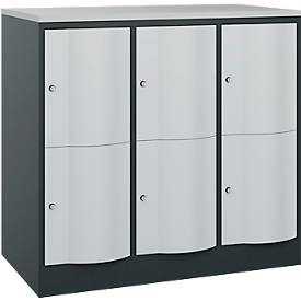 C+P Schließfachschrank Resisto, 3 Abteile, 6 Fächer, B 1148 x T 640 x H 1077 mm, Anthrazitgrau/Lichtgrau
