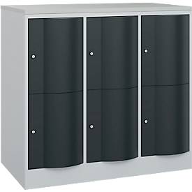 C+P Schließfachschrank Resisto, 3 Abteile, 6 Fächer, B 1148 x T 640 x H 1077 mm, Lichtgrau/Anthrazitgrau