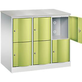 C+P Schließfachschrank Resisto, 3 Abteile, 6 Fächer, B 1148 x T 640 x H 1077 mm, Lichtgrau/Clowngrün