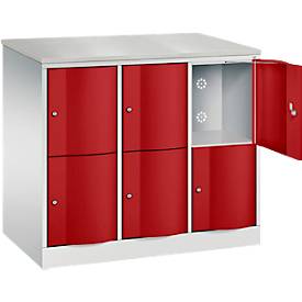 C+P Schließfachschrank Resisto, 3 Abteile, 6 Fächer, B 1148 x T 640 x H 1077 mm, Lichtgrau/Clowngrün