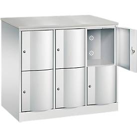 C+P Schließfachschrank Resisto, 3 Abteile, 6 Fächer, B 1148 x T 640 x H 1077 mm, Lichtgrau