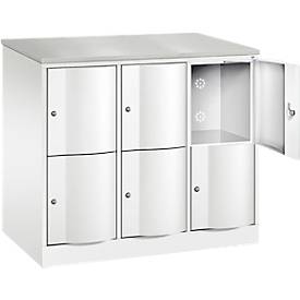 C+P Schließfachschrank Resisto, 3 Abteile, 6 Fächer, B 1148 x T 640 x H 1077 mm, Verkehrsweiß