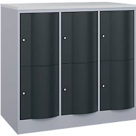 C+P Schließfachschrank Resisto, 3 Abteile, 6 Fächer, B 1148 x T 640 x H 1077 mm, Weißalu/Anthrazitgrau