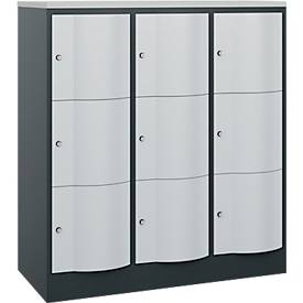 C+P Schließfachschrank Resisto, 3 Abteile, 9 Fächer, B 1148 x T 540 x H 1255 mm, Anthrazitgrau/Lichtgrau