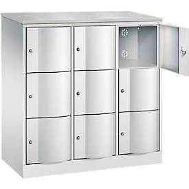 C+P Schließfachschrank Resisto, 3 Abteile, 9 Fächer, B 1148 x T 540 x H 1255 mm, Lichtgrau/Lichtgrau