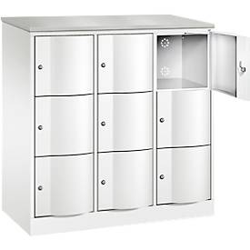 C+P Schließfachschrank Resisto, 3 Abteile, 9 Fächer, B 1148 x T 540 x H 1255 mm, Verkehrsweiß/Verkehrsweiß