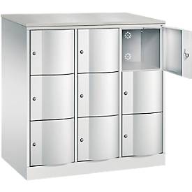 C+P Schließfachschrank Resisto, 3 Abteile, 9 Fächer, B 1148 x T 640 x H 1255 mm, Lichtgrau