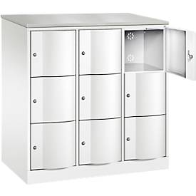 C+P Schließfachschrank Resisto, 3 Abteile, 9 Fächer, B 1148 x T 640 x H 1255 mm, Verkehrsweiß