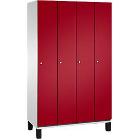 C+P Spind Cambio, 4 Abteile, auf Füßen, B 1200 x T 525 x H 1980 mm, lichtgrau/rubinrot